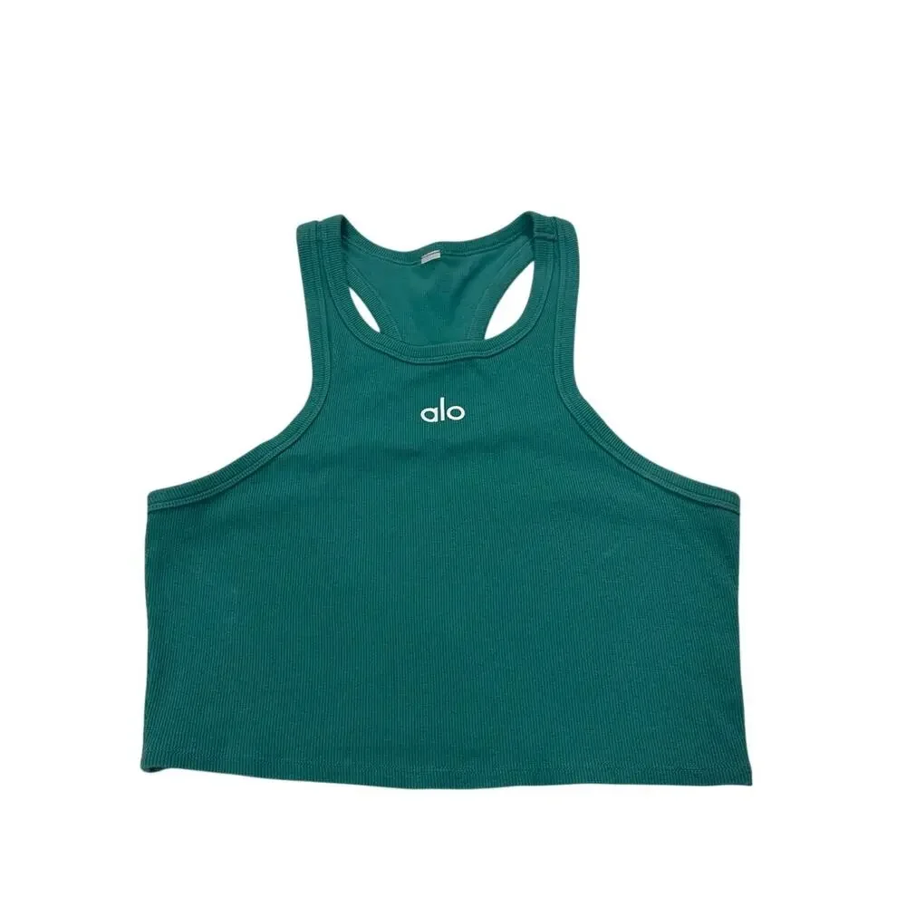 Alo Yoga Wonens Medium Aspire Crop Tank Tea Ribbed Cropped Fit Gym Outdoors